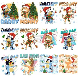 30 Blue Dog Cartoon Family Christmas Designs Bundle PNG