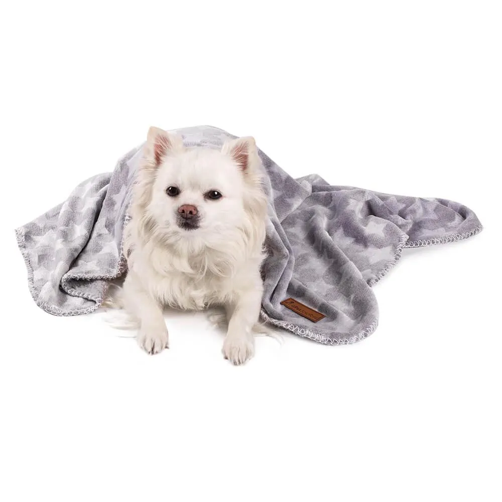 AllPetSolutions Star Print Fleece Cat & Dog Blanket, Grey