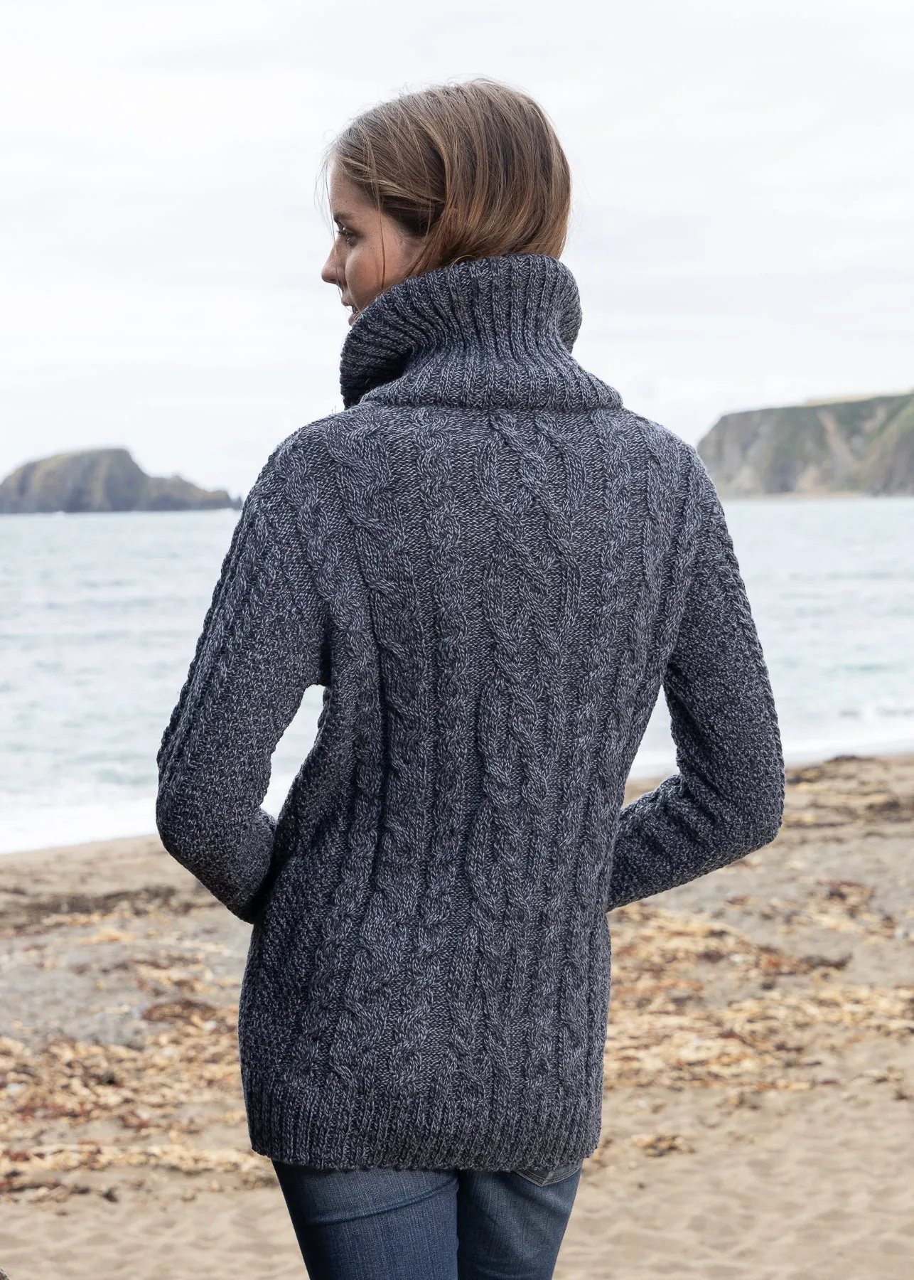 Aran Claddagh Zip Cardigan | Slate