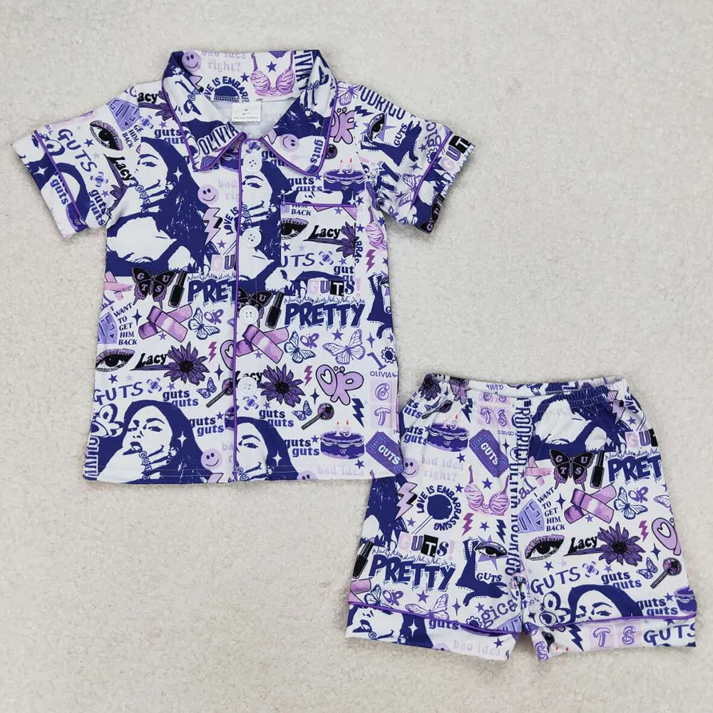 Baby Girls Pajamas Buttons Shirt Shorts Pajamas Sets GSSO0988