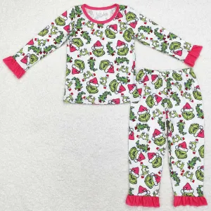 Baby Girls Pajamas Christmas Green Hearts Bamboo Pajamas Sets GLP1478