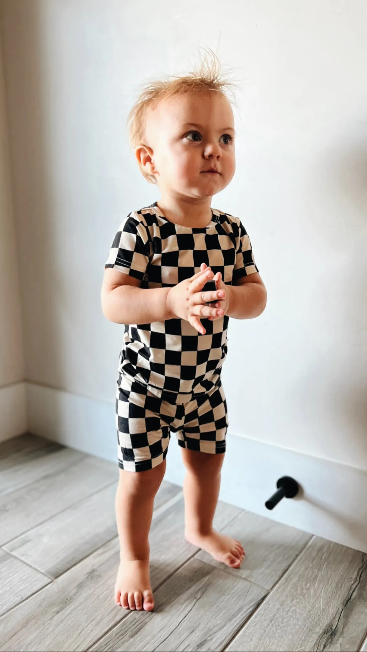 Bamboo Short Set | Black Checkerboard