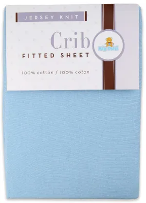 Big Oshi Fitted Knit Cotton Crib Sheet Light Blue