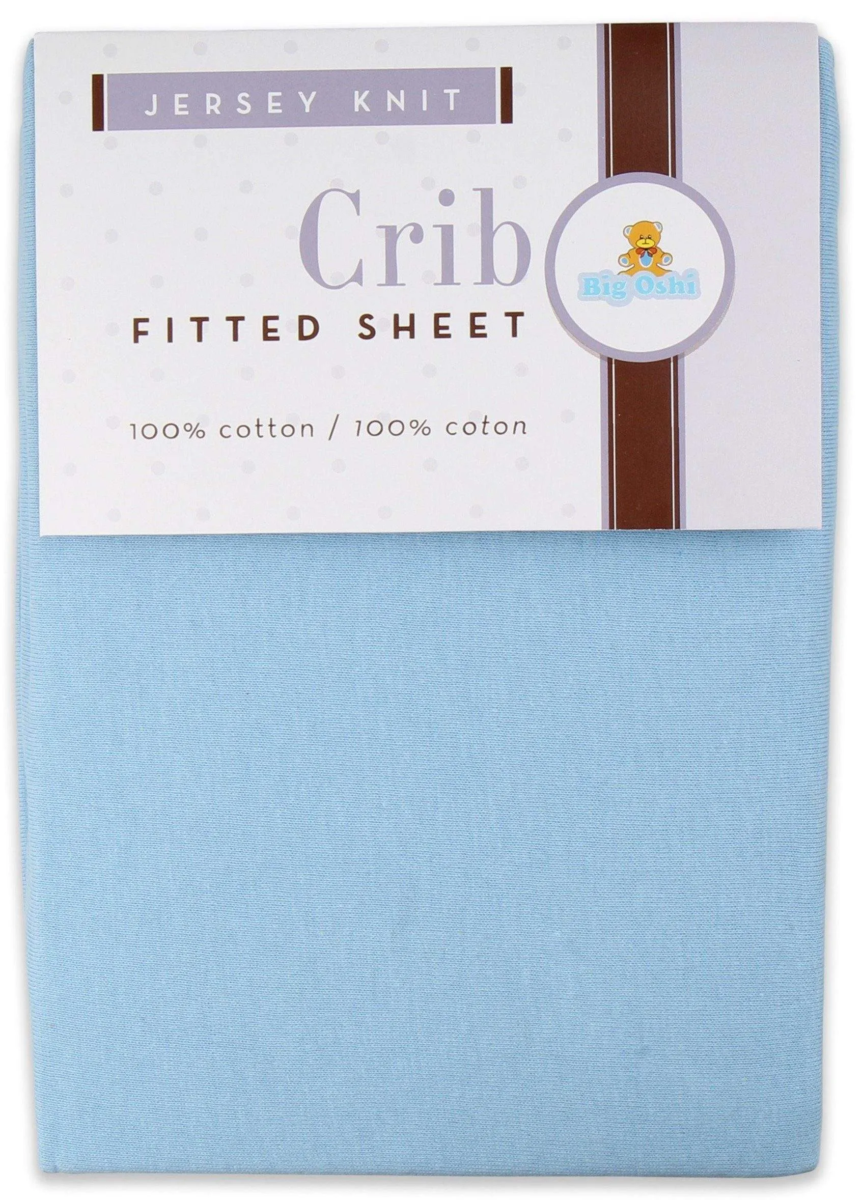 Big Oshi Fitted Knit Cotton Crib Sheet Light Blue