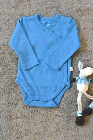 Blue Unisex Full Sleeve Kimono Onesie In Organic Cotton