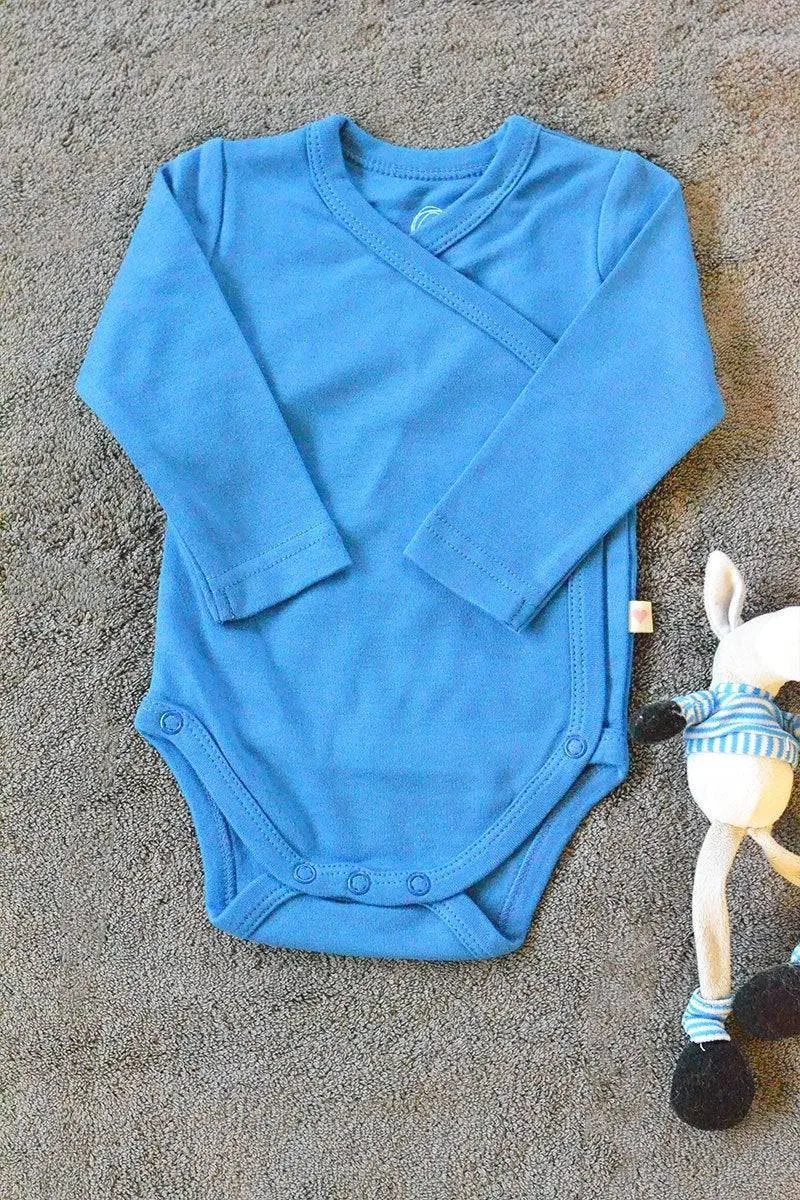 Blue Unisex Full Sleeve Kimono Onesie In Organic Cotton