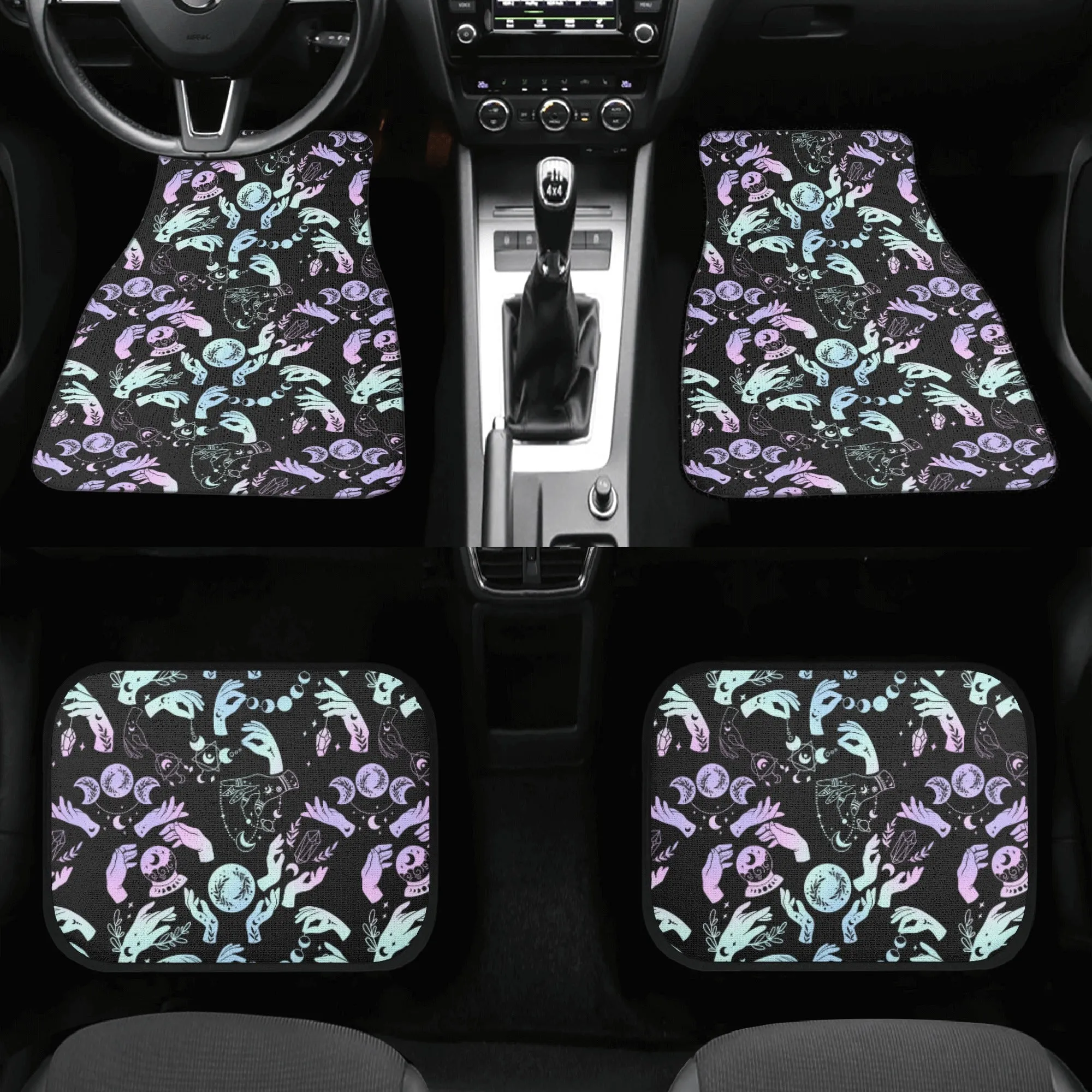 Car Floor Mats | Set of 4 | Universal size | All Weather proof | Affordable | Washable- Pastel Goth Witchy Crystal Balls