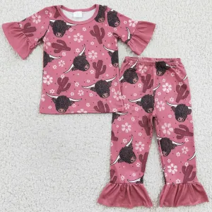 Cow Print Baby Girls Pajamas Boutique Girls Sleepwear Set GSPO0326