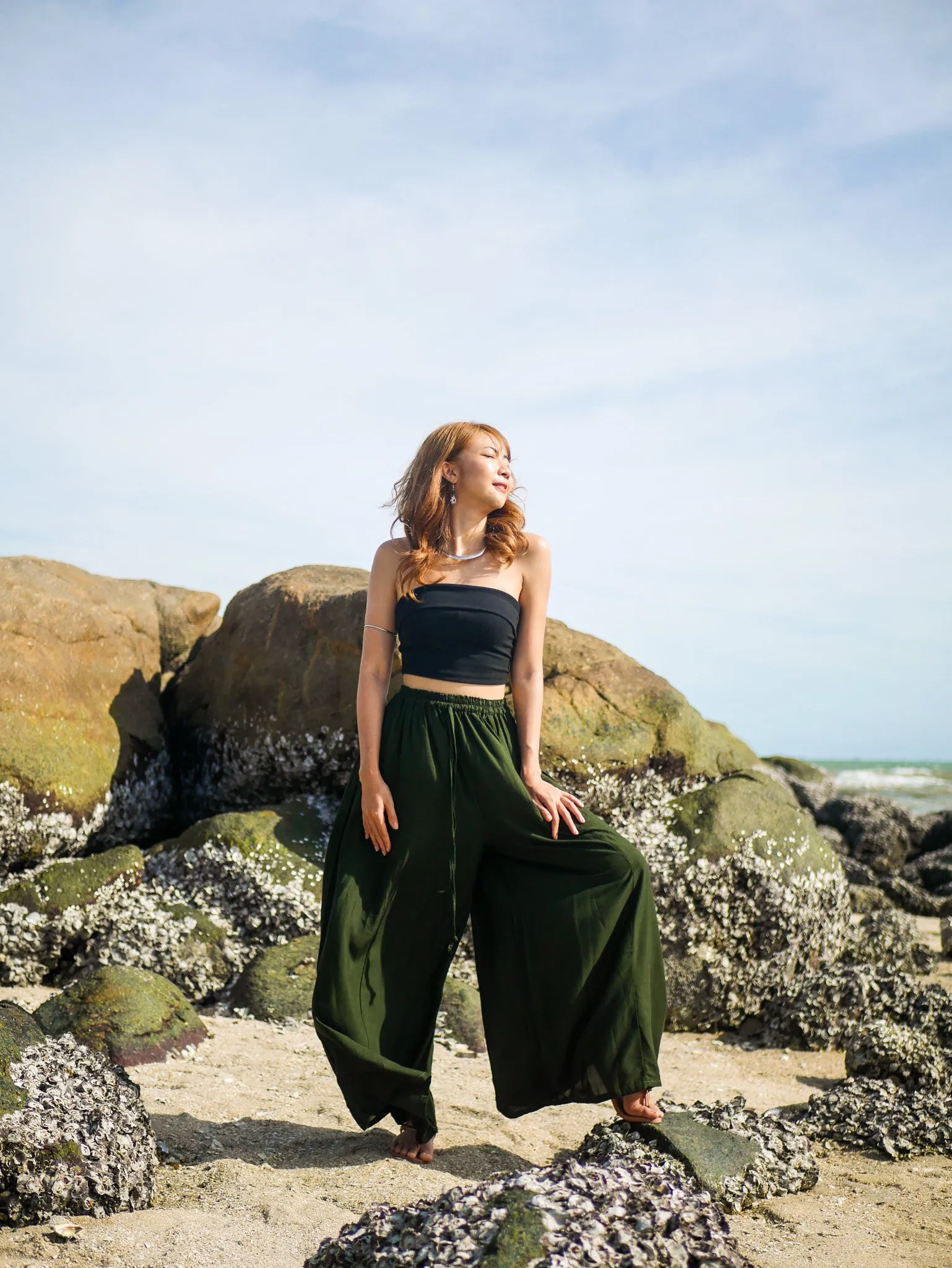 Dark Green Wide Leg Palazzo Pants