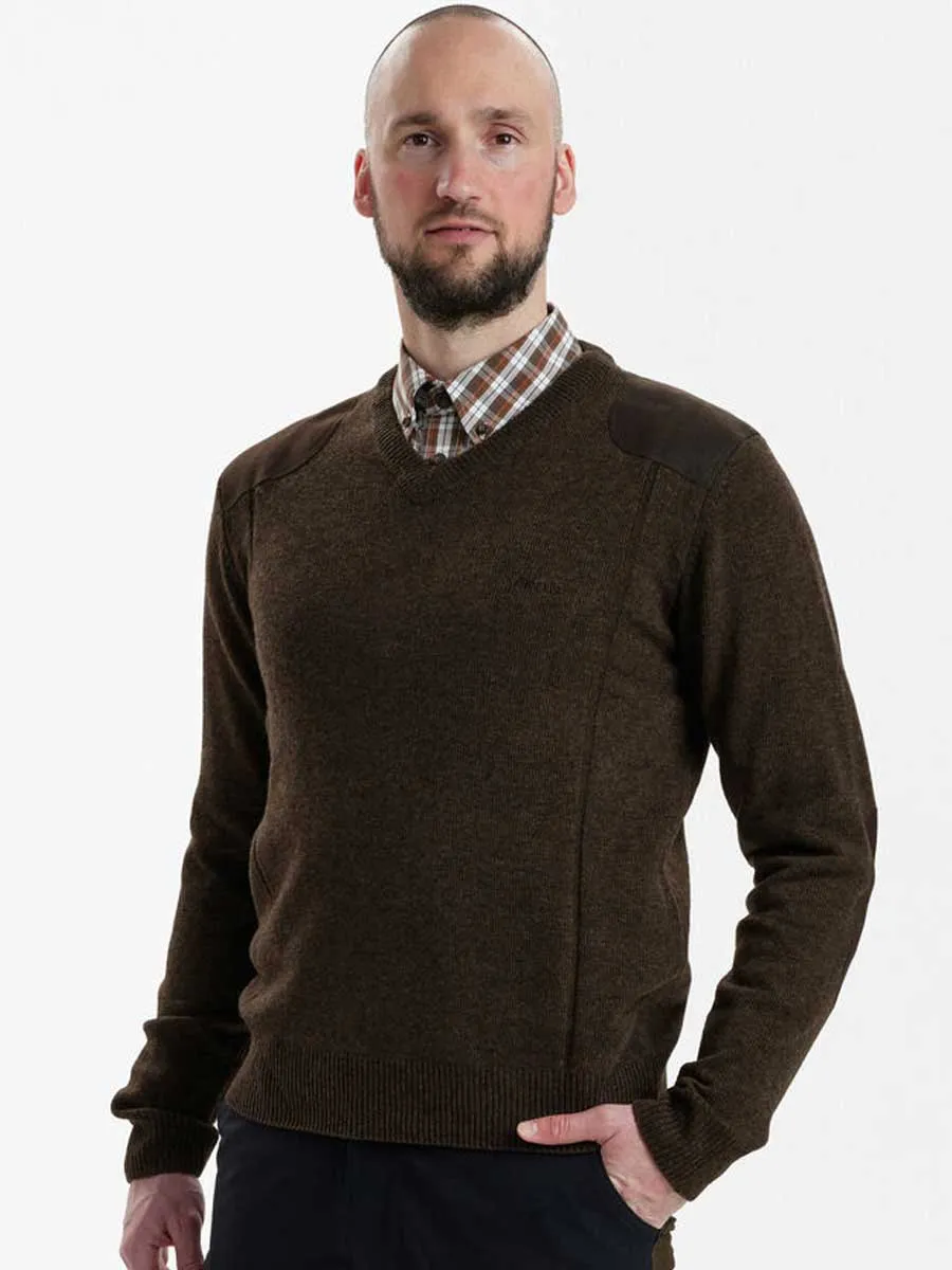 DEERHUNTER Sheffield Knit V-Neck Jumper - Mens - Dark Elm