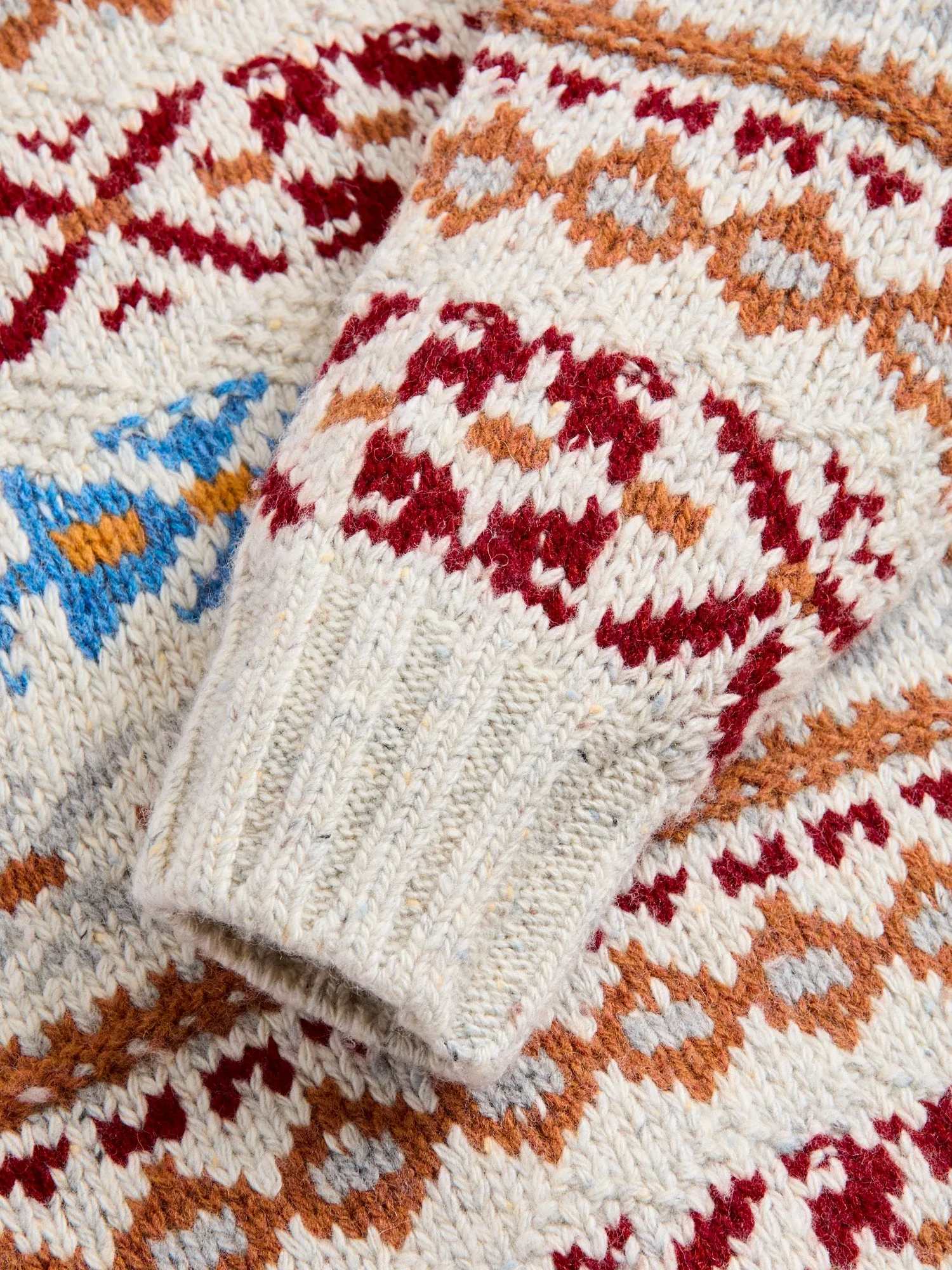 Fair Isle 3-Gauge Crewneck Sweater in Off White