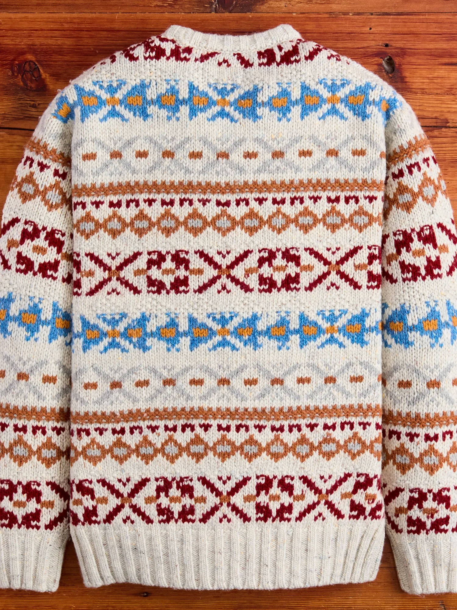 Fair Isle 3-Gauge Crewneck Sweater in Off White