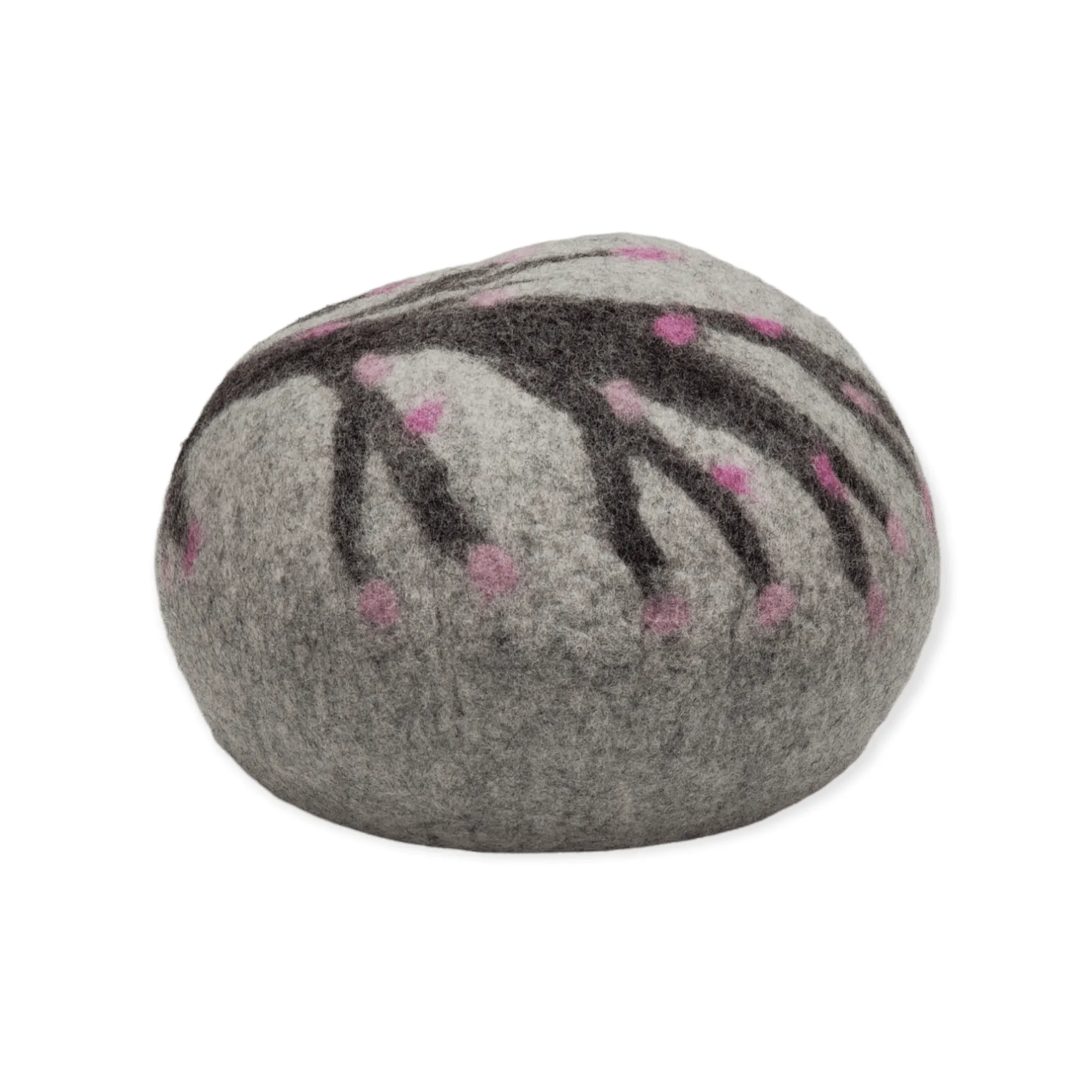 Felt Cat Cave, Gray with Pink Leaves