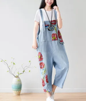 Floral Loose Denim Casual Spring Denim Overall Women Jumpsuits QY24