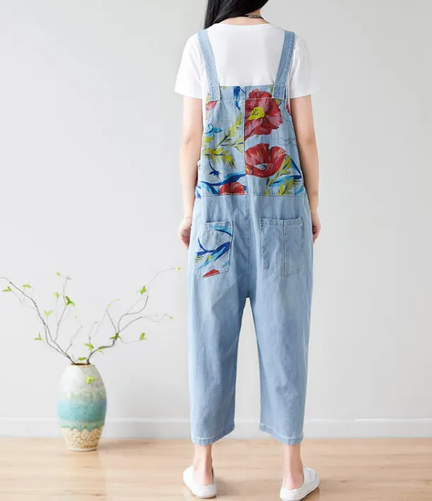 Floral Loose Denim Casual Spring Denim Overall Women Jumpsuits QY24