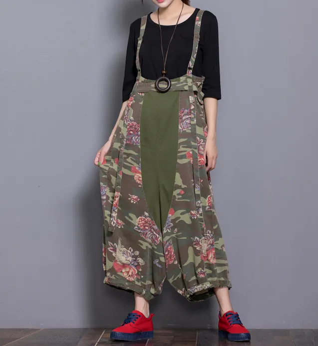 Floral Loose Denim Casual Spring Denim Overall Women JumpsuitsQY15