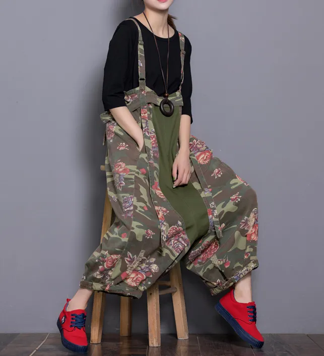 Floral Loose Denim Casual Spring Denim Overall Women JumpsuitsQY15