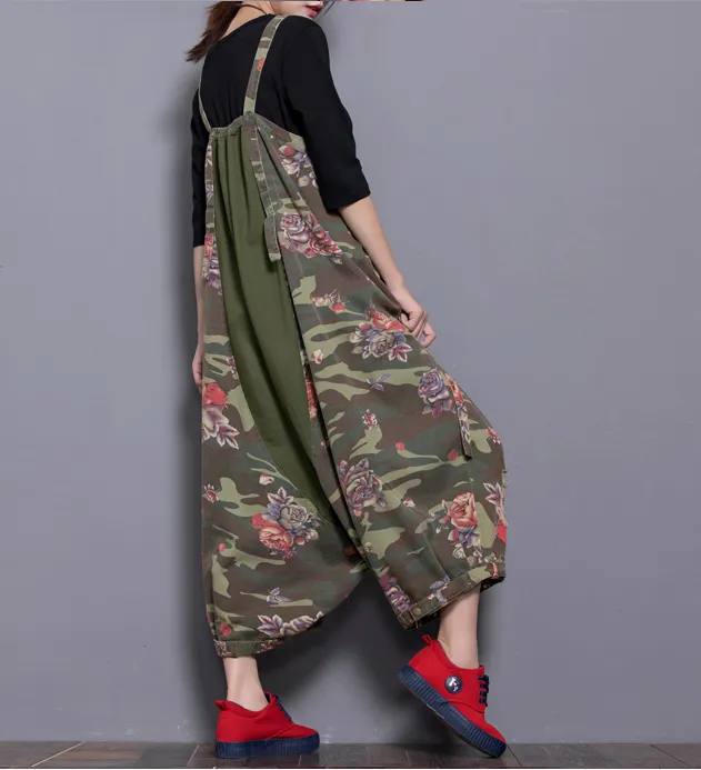 Floral Loose Denim Casual Spring Denim Overall Women JumpsuitsQY15