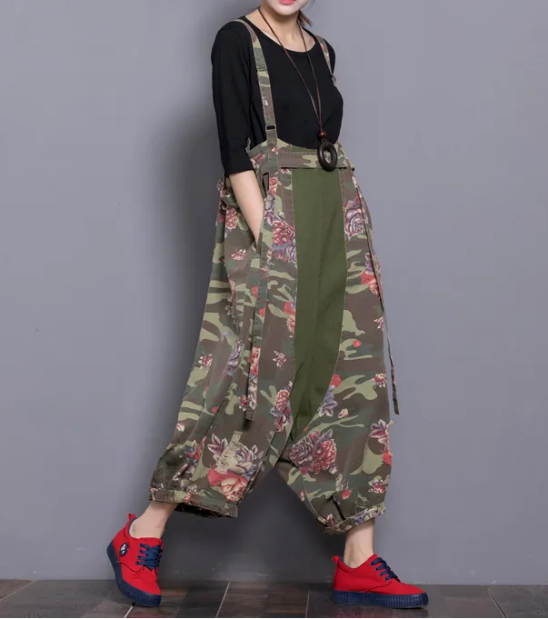 Floral Loose Denim Casual Spring Denim Overall Women JumpsuitsQY15