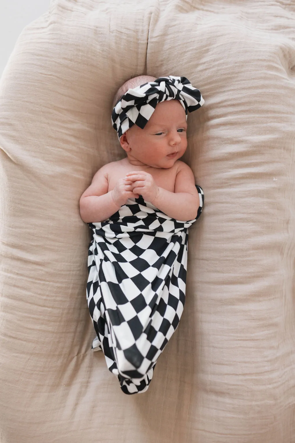 Forever French Bamboo Swaddle - B&W Wavy Checkerboard