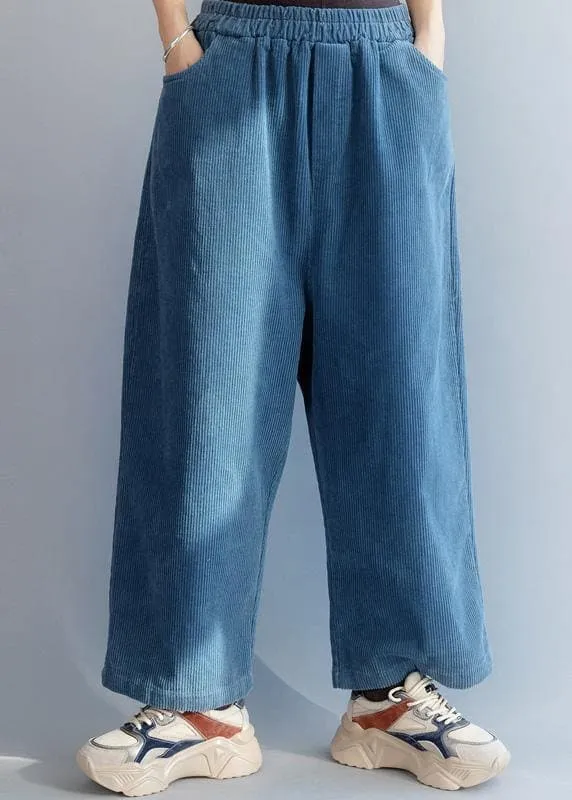 French elastic waist wild trousers oversized blue wide leg trousers