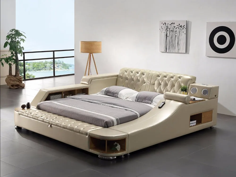 Genuine leather bed frame Soft Beds massager