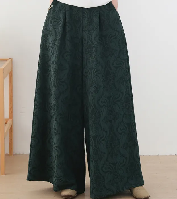 Jacquard Cotton Linen Autum Wide Leg Women Casual Pants Elastic Waist WG05131