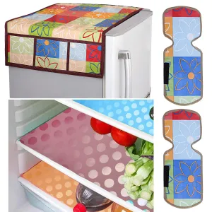 Kuber Industries Floral Design Combo PVC 3 Pieces Fridge Mats, 2 Piece Handle Cover and 1 Piece Fridge Top Cover(Multi),Standard,CTKTC024453