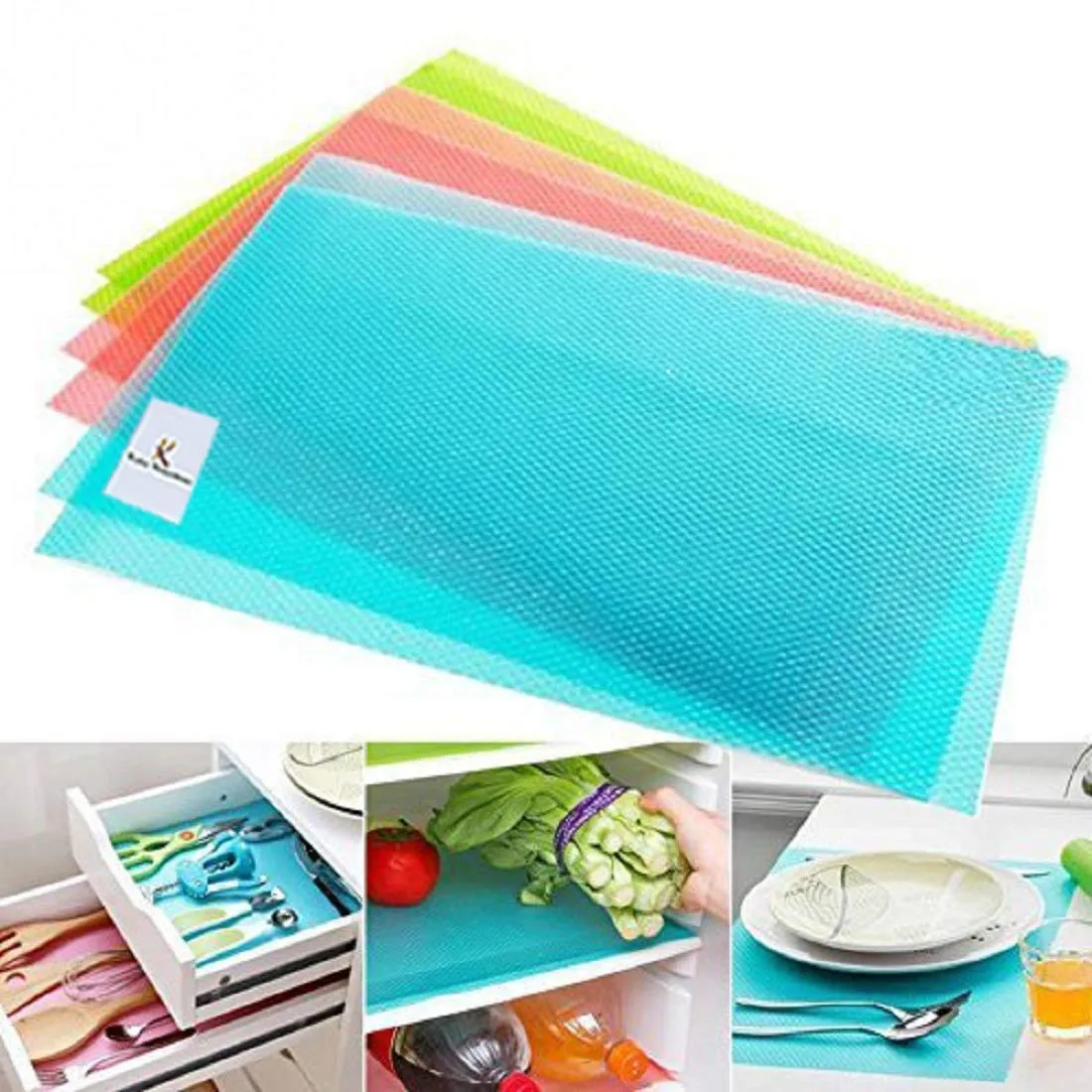 Kuber Industries PVC Fridge Multi Purpose Mats Set of 9 Pcs (Multi Color)