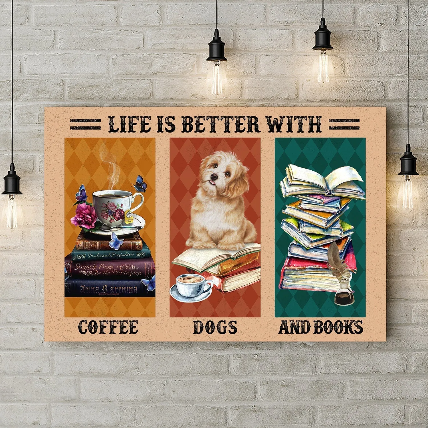 Life Is Better With Coffee Dogs And Books Book Lovers Gift CAV36