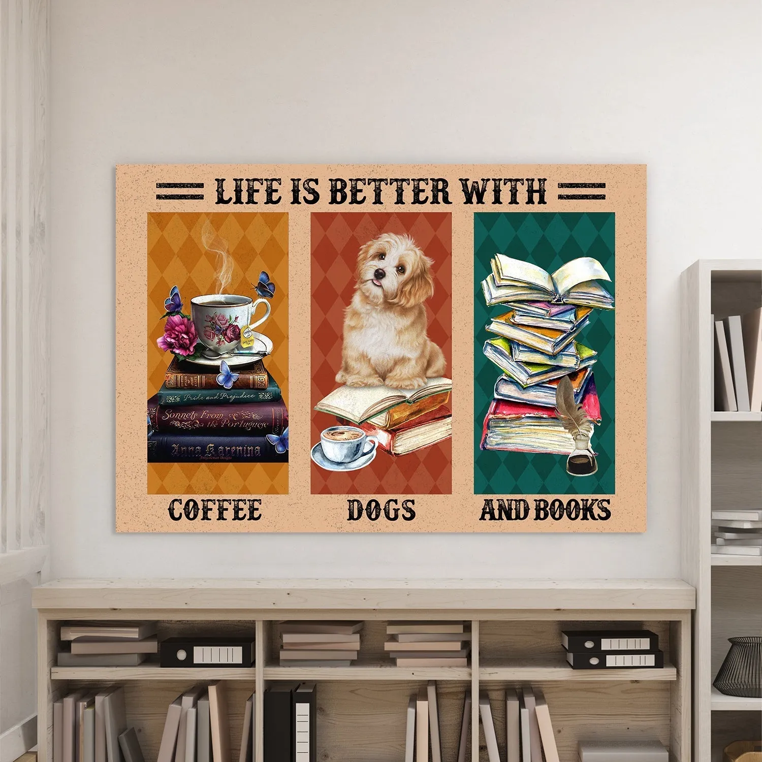 Life Is Better With Coffee Dogs And Books Book Lovers Gift CAV36