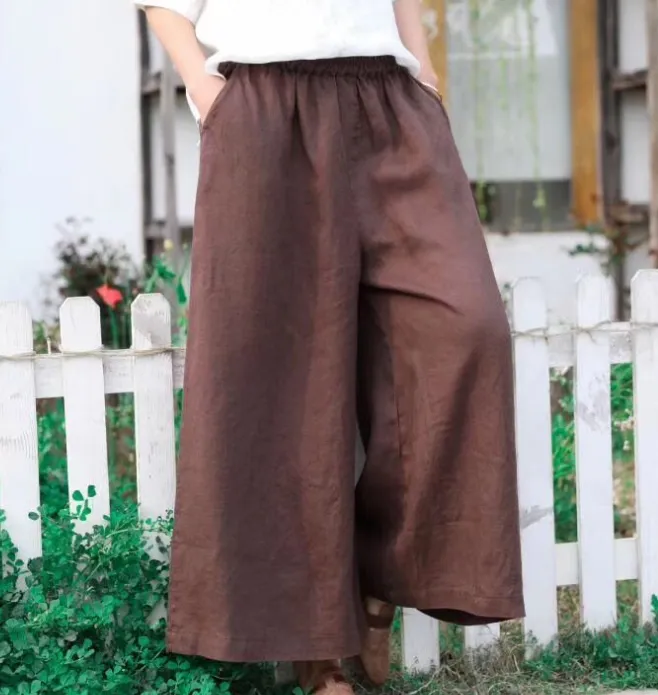 Linen Wide Leg Women Casual Pants SJ97235