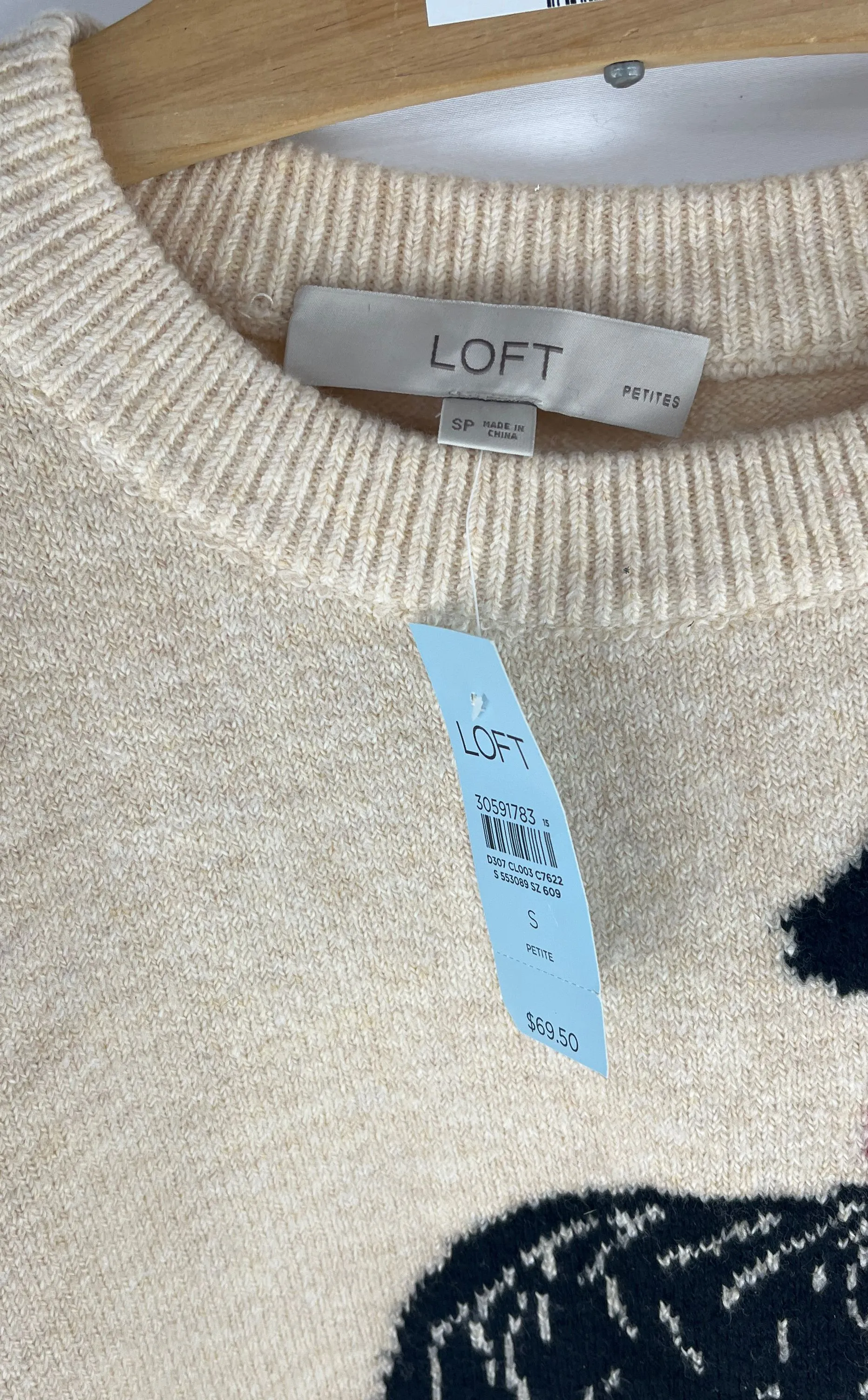 LOFT Women's Fancy Dog with Bow Sweater Light Camel Size SP NWT MSRP $69