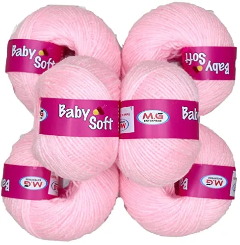 M.G ENTERPRISE Vard hman Acrylic Pink (6 PC) Baby Wool 4 ply Wool Ball Hand Knitting Wool/Art Craft Soft Fingering Crochet Hook Yarn, Needle Knitting Yarn Thread Dyed