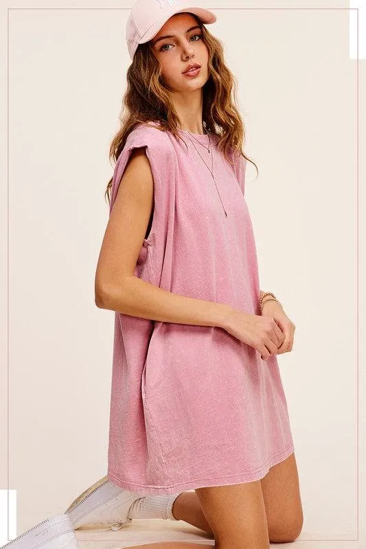 Mineral Washed Sleeveless Dress with Side Pockets