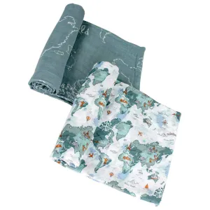 Muslin Swaddle Blanket Set Oh So Soft World Map   Someday