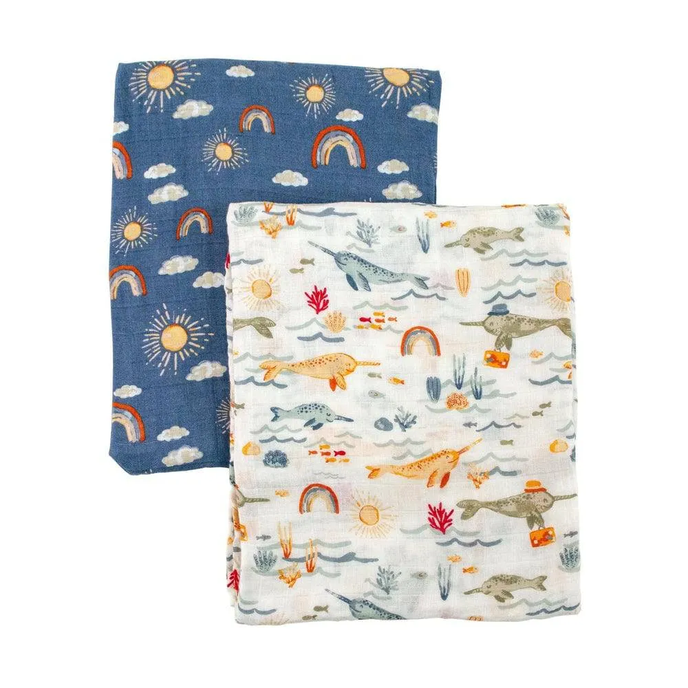 Muslin Swaddle Blanket Set Premium Cotton Narwhal   Hello Sunshine