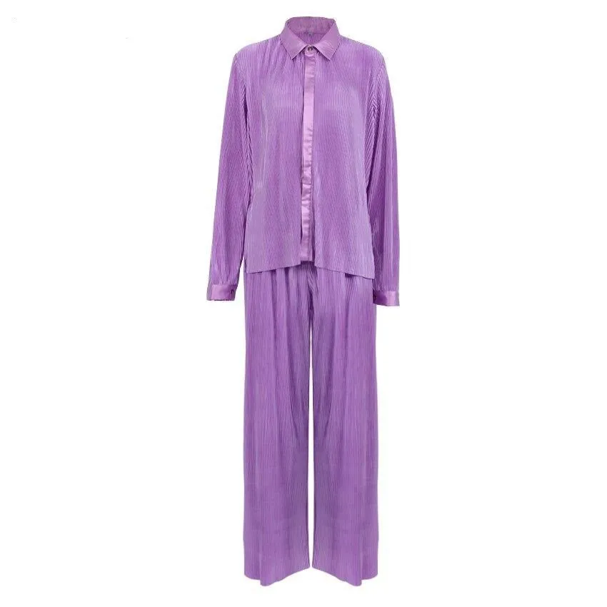 Soft Pleated Wide Leg Pant & Shirt set