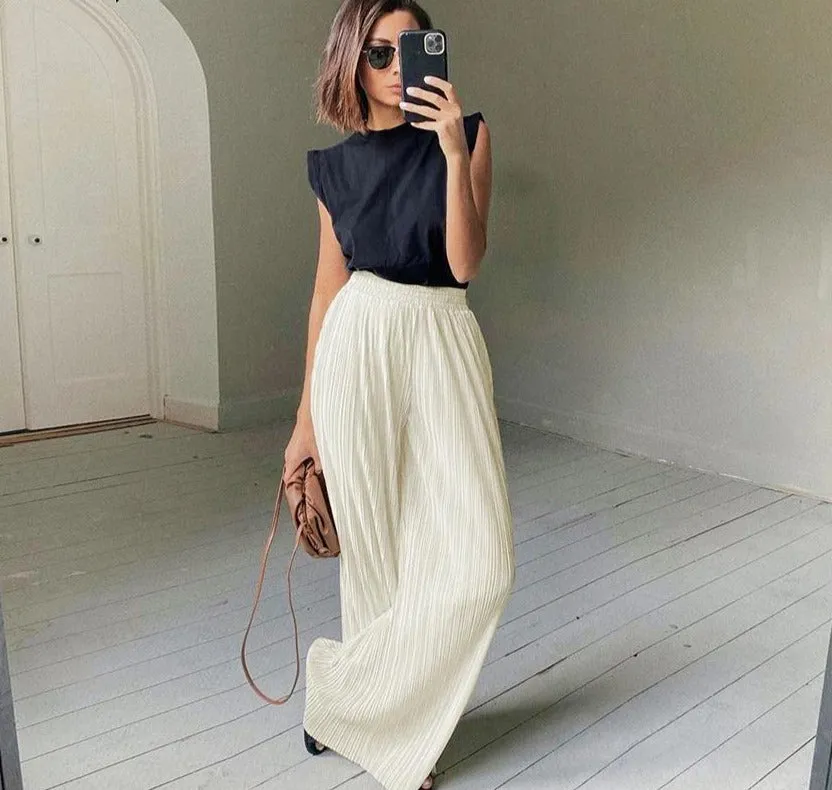 Soft Pleated Wide Leg Pant & Shirt set