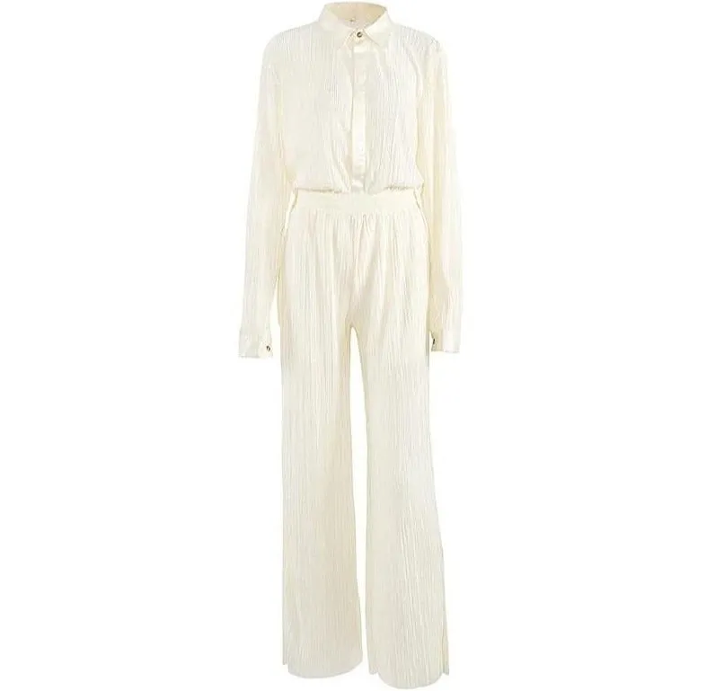 Soft Pleated Wide Leg Pant & Shirt set