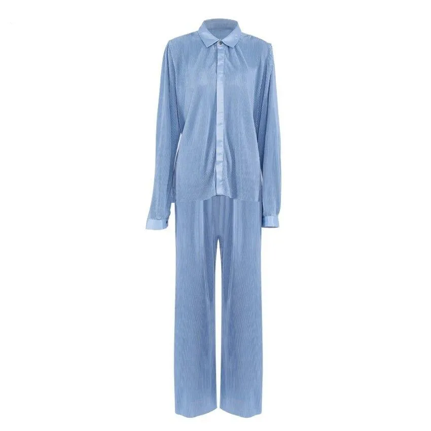 Soft Pleated Wide Leg Pant & Shirt set