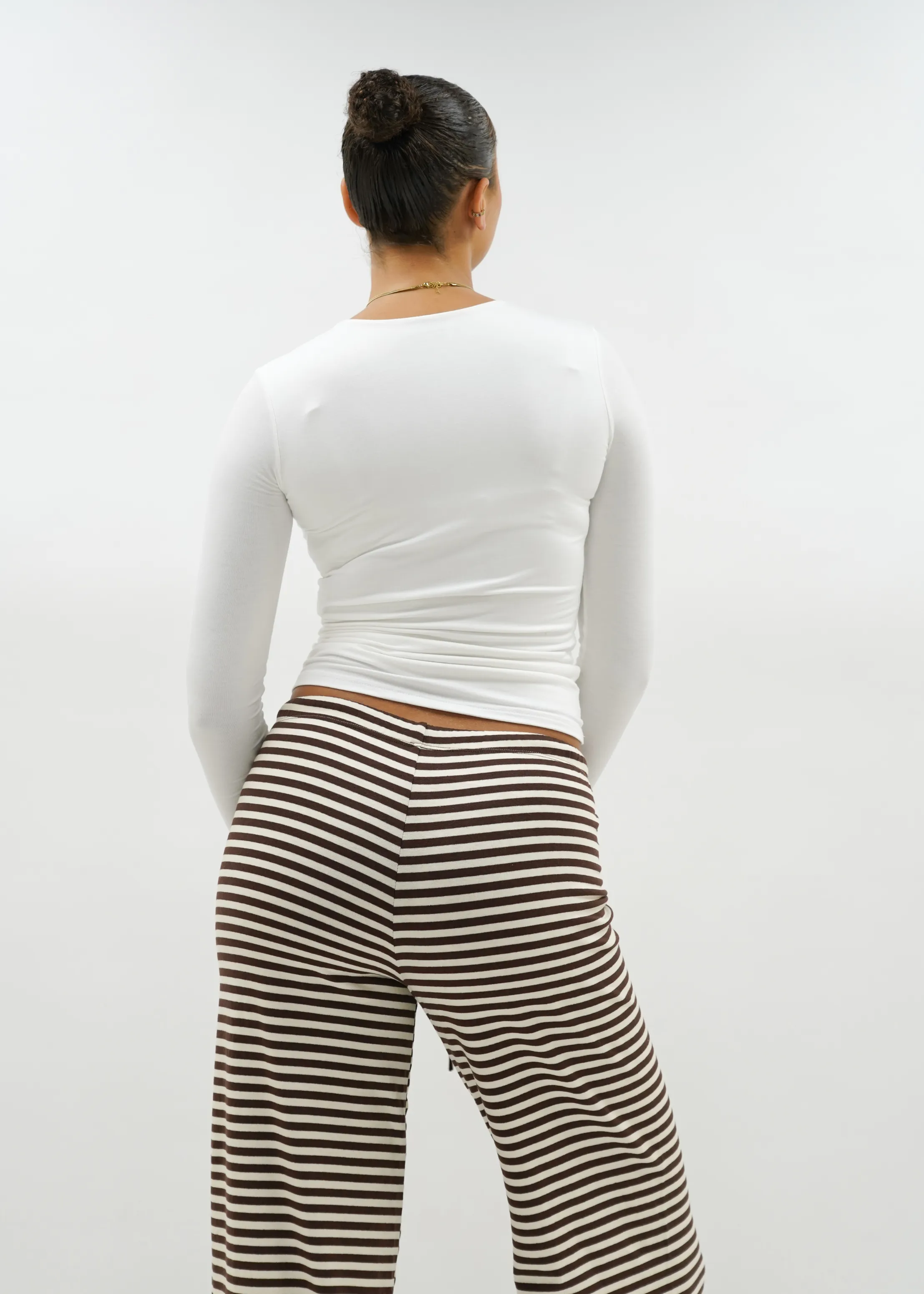 Soft striped pants crème/chocolate brown (tall)