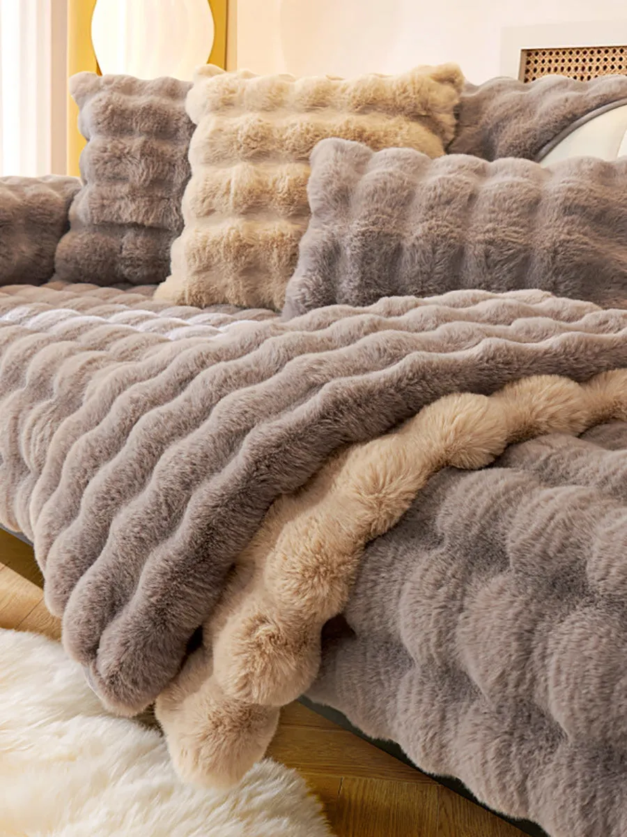 Solid Rabbit Wool Queen Bedcover Sofa Blanket