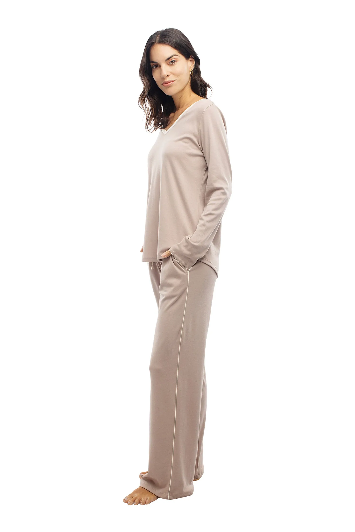 The Long-Sleeve V-Neck Set in Etherea