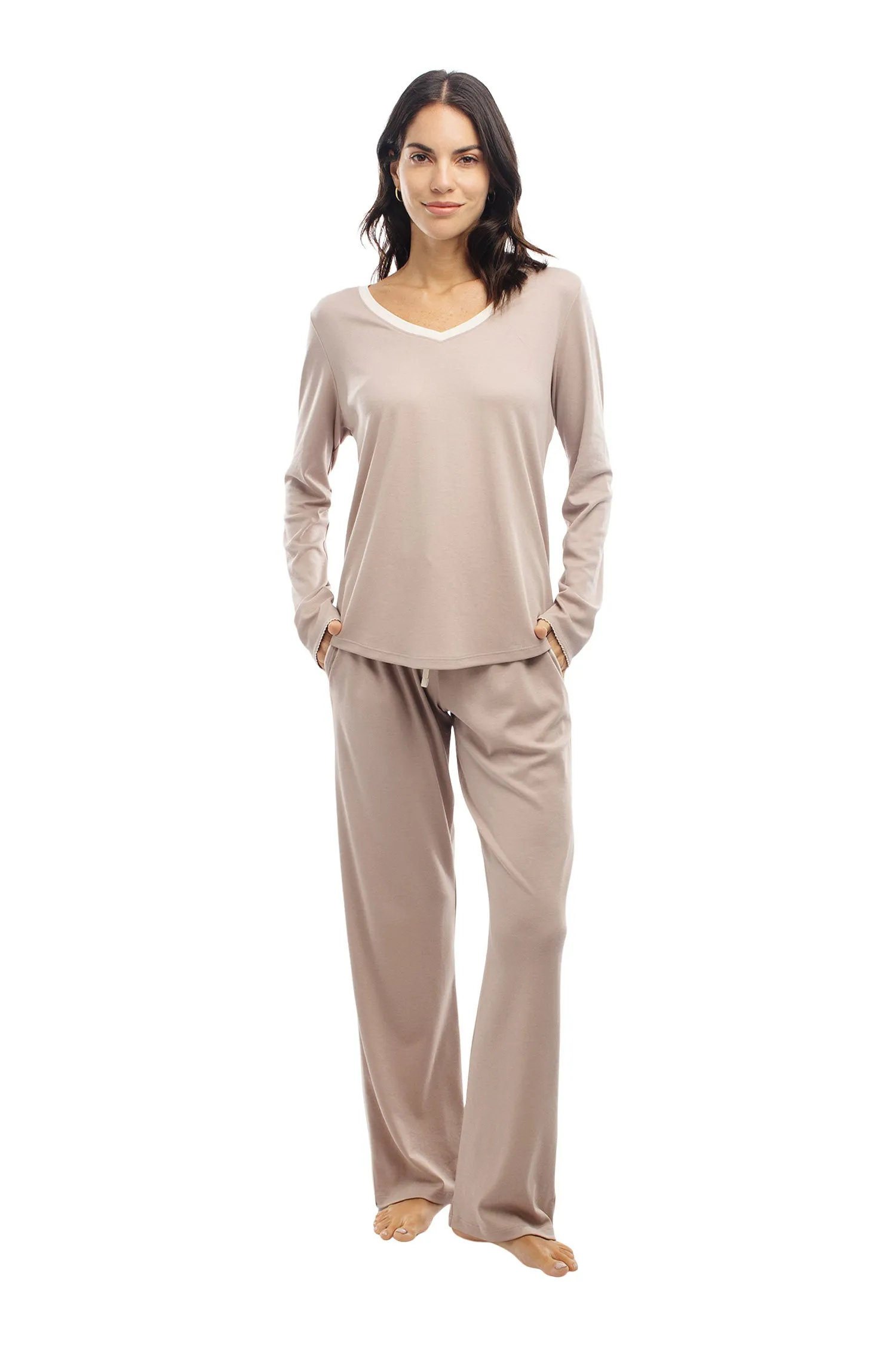 The Long-Sleeve V-Neck Set in Etherea