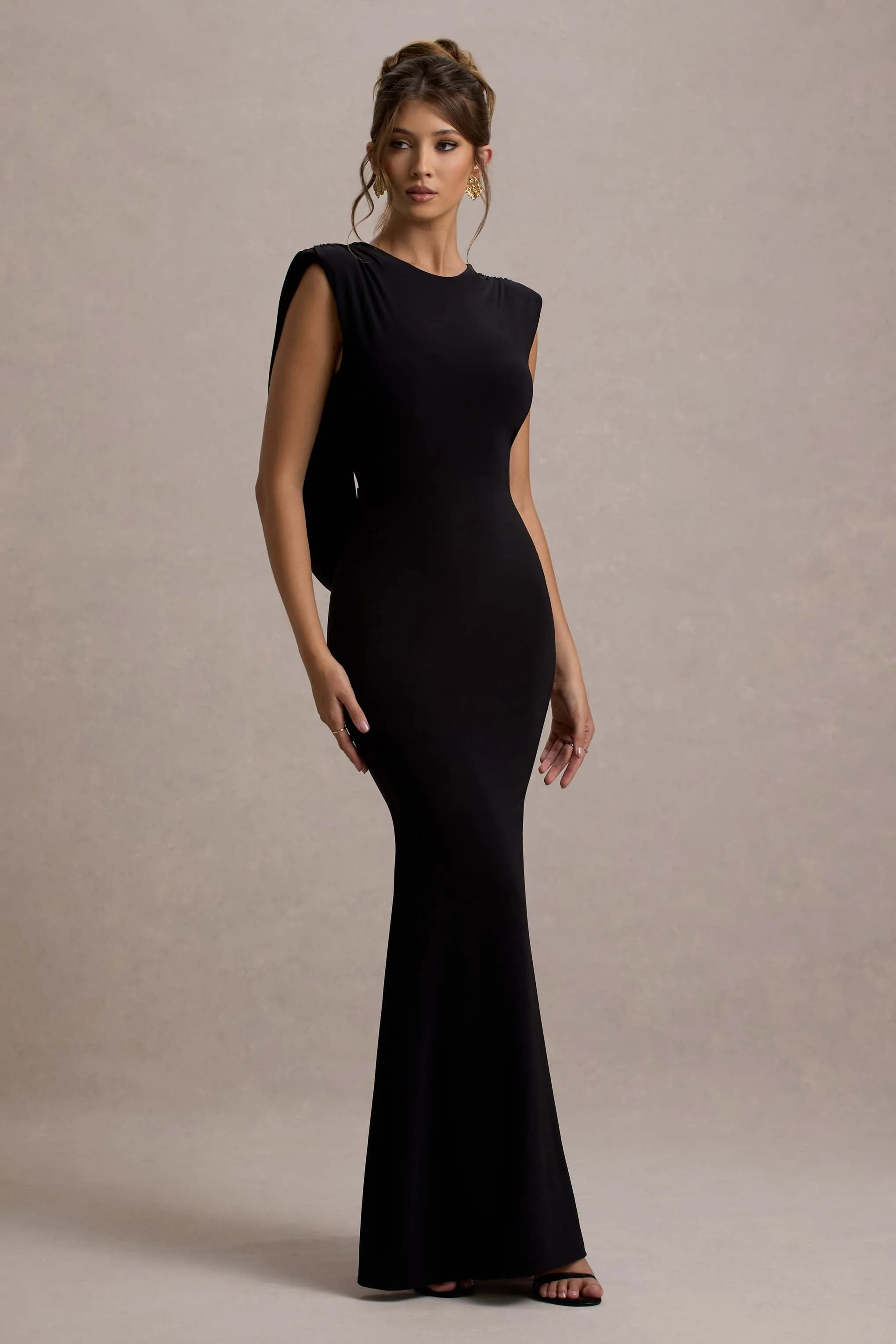 To The Moon | Black Cowl-Back Maxi Dress