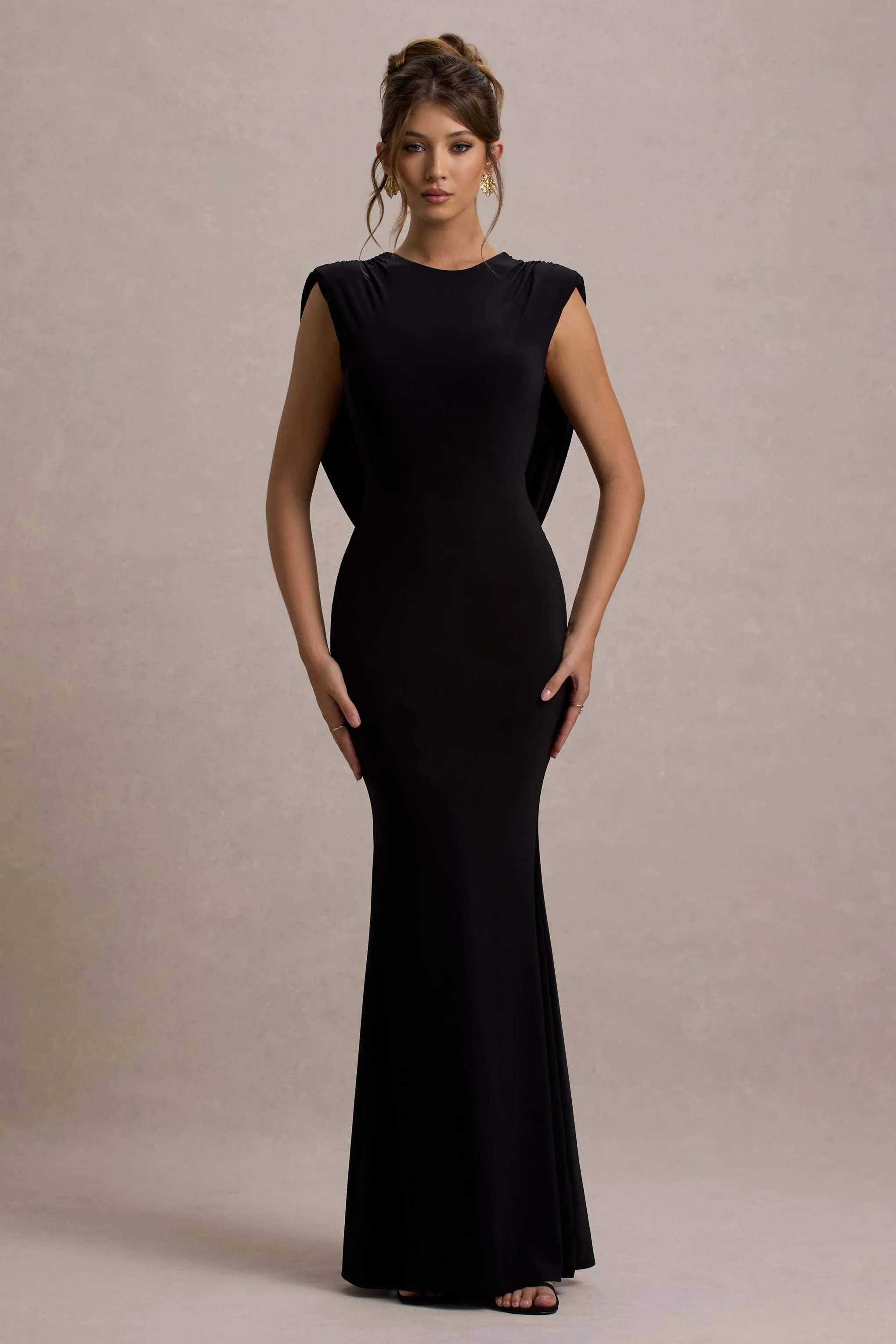 To The Moon | Black Cowl-Back Maxi Dress