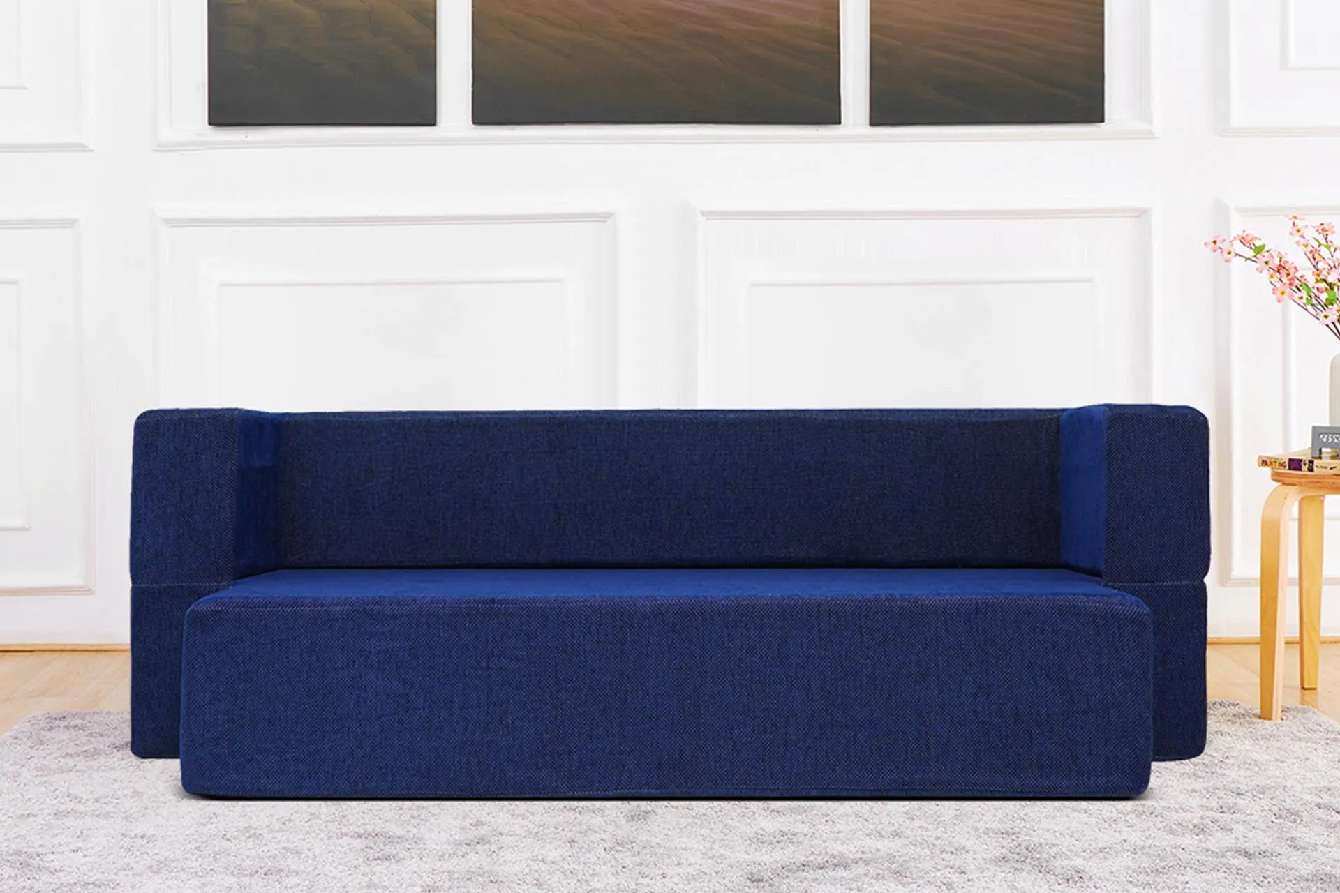 Uberlyfe New Age Folding Sofa Bed, Dotted Blue | 3 Seater