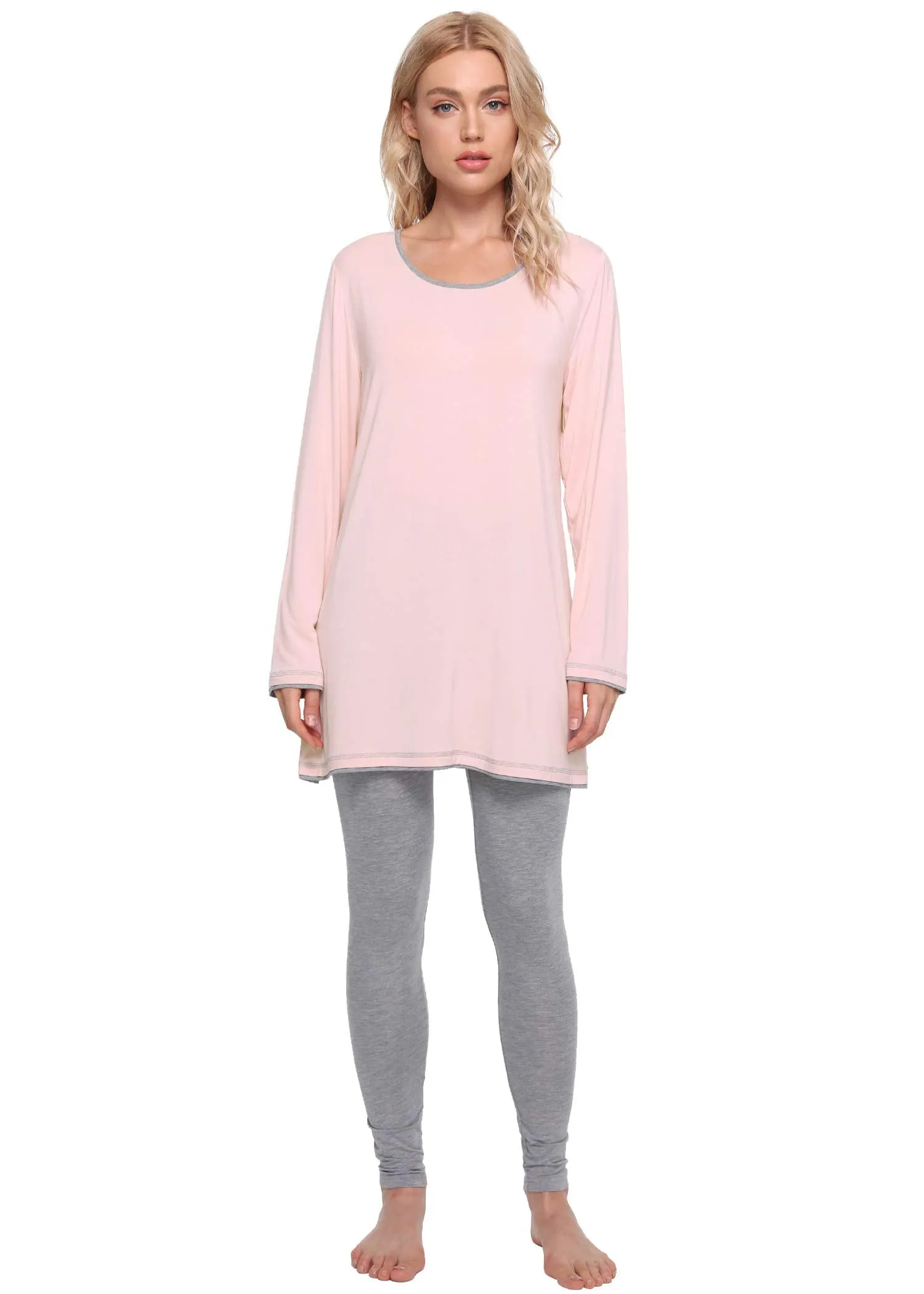 Women's Long Sleeves Tunic Top Pajamas Leggings Set